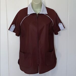 Vtg 70s brown & white polyester zip‎ up uni…